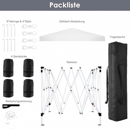 Image of COBIZI Folding Gazebo 3 x 3 Waterproof Stable Winterproof Outdoor Folding Tent Gazebo, Folding Tent Pop Up Gazebo, UPF 50+ UV Protection Marquee with Carry Bag for Garden Party, White