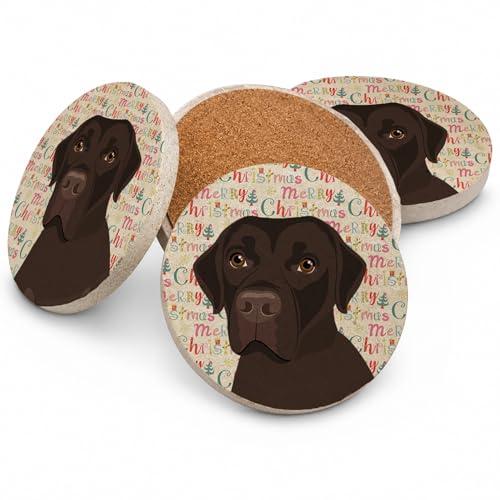 Caroline's Treasures Labrador Retriever Chocolate #1 Christmas Large Sandstone Coasters Pack of 4 Absorbent Round Coasters Decor Gifts for Men or Women, 4 in, Multicolor