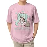 Pusheen Cat & Hatsune Miku Let's Sing Kawaii Cartoon Casual Adult Unisex Men’s and Women’s Short Sleeve T-Shirt (Small, Light Pink)