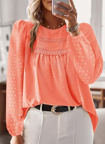 Image of Falechay Womens Tops Flowy Boho Dressy Casual Lace Cute Long Sleeve Shirts