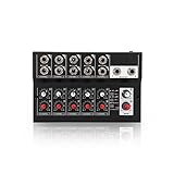 Mezclador de audio, Material de aleación, Mesa de mezclas con 10 canales de entrada y 2 canales de salida, Sonido natural y estéreo, Micrófono, Guitarra, Bajo, Teclado, DC 5V para clubes, bares