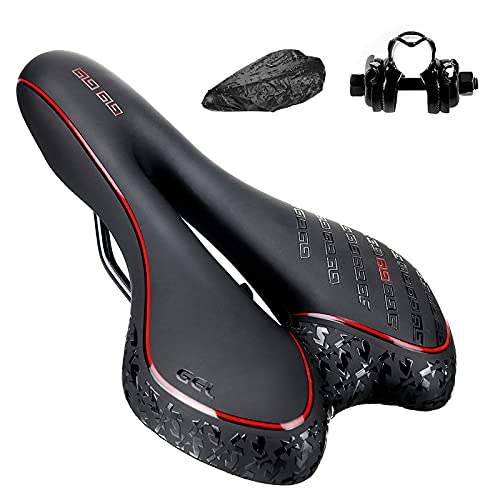 BRGOOD Selle de Vélo,Selle Vélo Gel Ultra Confortable Ergonomique avec Conception Creuse Respirante à Double Ressort,Siège de Vélo Absorbant Les Chocs Convient pour Bicyclett/VTT/Vélo de Route (Rouge)