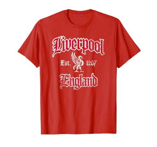 Liverpool England Est. 1207 Red and White Distressed Print T-Shirt, Men, Red, X-Large