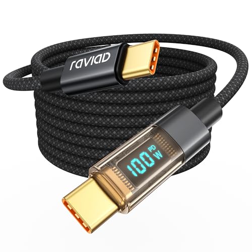 RAVIAD 100W USB C auf USB C Kabel, 3M 5A Schnellladekabel Ladekabel PD QC5.0 with LED Display für iPhone15 Pro Max, Samsung Galaxy S24/S23/S22/S21, Pad Pro, MacBook Air, Tablets, Huawei, Pixel
