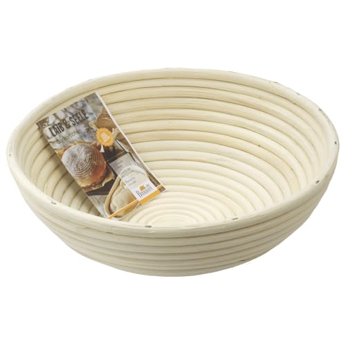 Gärkörbchen rund – Birkmann – beige, 26,5 x 26,5 x 8,5 cm, Peddigrohr, handgefertigt, mit Rillenmuster, für Brote bis 2 kg, formgebend, naturbelassen, auch als Brotkorb verwendbar