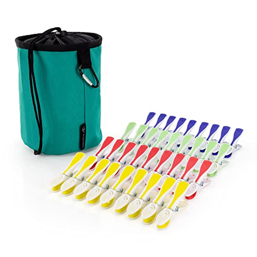 HANGERWORLD Set Grey Soft Grip Clothes Pegs With Hanging Basket (36 Pegs, Turquoise)