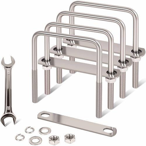 Image of 4 Pcs M10 Square U Bolts 4 Inch Wide, 3 /8 inch x 4 inchW x 5 inch L