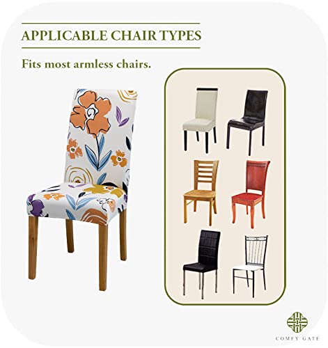 Comfy Gate 4,6,8 Pack Floral Dining Room Chair Slipcovers, Dining Chair Covers Set Of 8, Elastic Kitchen Chair Covers, Parson Chair Covers, Dining Room Chair Covers Set Of 4,6,8, White Orange #TOP6