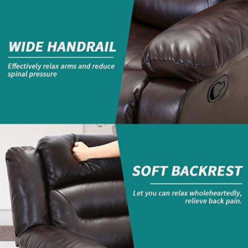 Image of Recliner Chair Set Manual Recliner PU Leather Sofa and Couch Theater Seating Motion for Home Living Room (Love Seat, Brown)