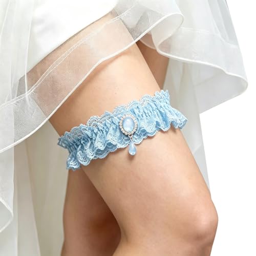 Image of Blue Garters for Bride Wedding Garter Set for Bride Bridal Garter Leg Thigh Blue