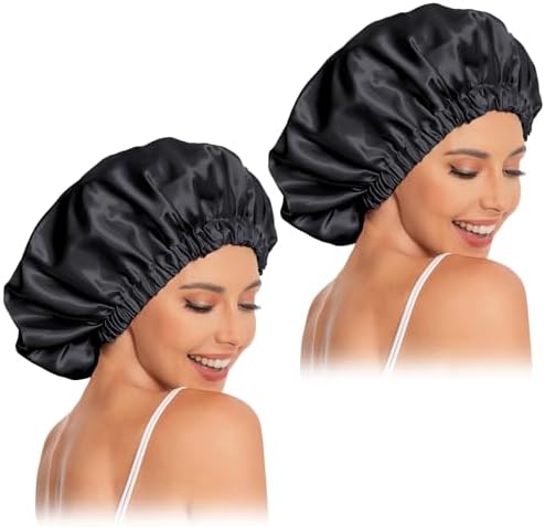 Bonnet Satin Cheveux Nuit,Bonnet De Couchage En Satin, Bonnet De Douche Reglable,Bonnet Élastique,Chapeau De Sommeil Femme Pour Sommeil,Douche,Soins Des Cheveux,Spa, Salons De Coiffure (Rose