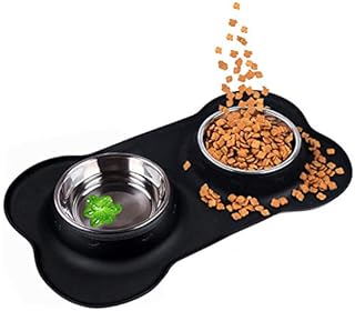 SUOXU Dog Bowl Stainless Steel Pet Feeder Bowls Set, with Non-Spill Skid Resistant Silicone Mat,for Small and medium dogs Food and Water Bowls(M-14oz/ 400ml Each)