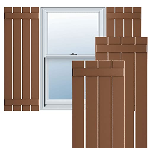 23"W x 41"H True Fit PVC, Four Board Spaced Board-n-Batten Shutters, Burnt Toffee (Per Pair - Hardware Not Included)