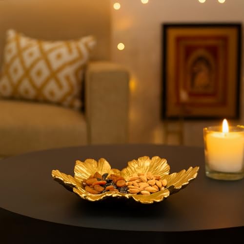 Image of MARKET 99 Glossy Golden Aluminium Decorative Dish (Set of 1) | Embossed Accent Platter for Dining Table, Living Room & Center Table | Designer Tray for Festive Gifting, Home Decor & Stylish Display
