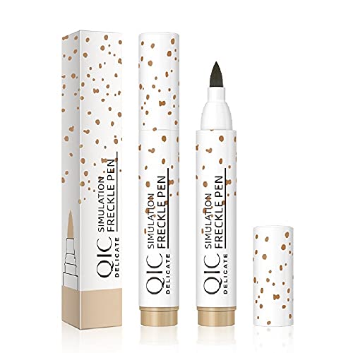 2 Pack Freckle Pen, Natural Lifelike Fake Freckles Makeup Pen，Long Lasting Waterproof Neutral Lightweight Freckle Makeup Tool (Light brown)