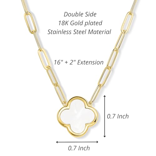 Paperclip Clover Necklace for Women | 18K Gold Plated Mother of Pearl Four Leaf Jewelry2