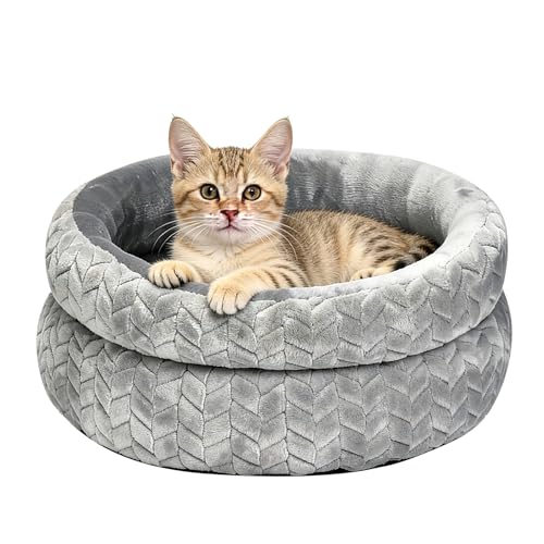 MINGT Dual-Layer Donut Cat Bed - Fluffy Round Bed for Small Pets - Ultra-Soft Cat Donut Bed for Cozy...
