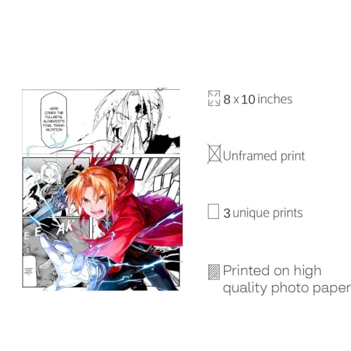 Ouroboros Art & Design - FMA - Conjunto de pôsteres de anime Full Metal Alchemist - Roy Mustang, Edw