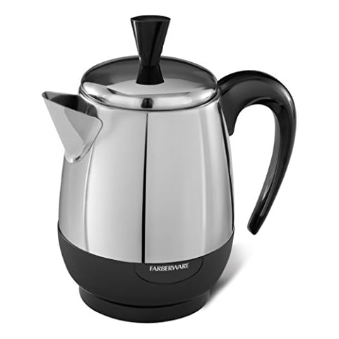 Farberware Electric Coffee Percolator, FCP240, Stainless Steel Basket, Automatic Keep Warm, No-Drip Spout, 4 Cup Cover