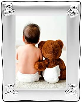 Kinder Bilderrahmen Versilbert Mit Bärchen - Süßer Fotorahmen 10x15cm Für Babyfotos & Taufgeschenk