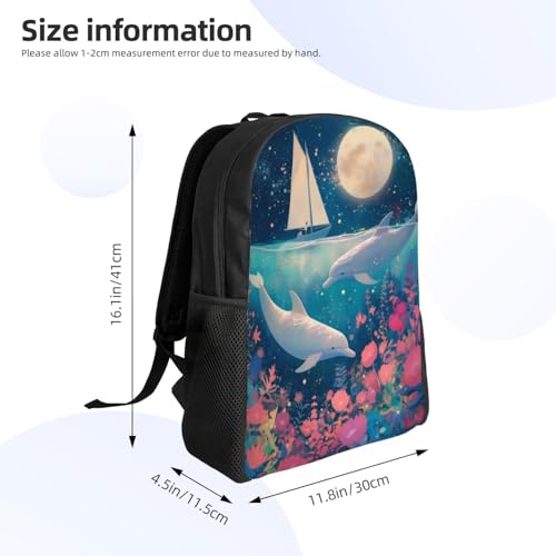 Comfort Fit Unisex Dolphins Moon Sailboat Backpack Durable for Daily Commute & Travel Adventures 16 Inch4