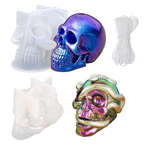 Asaisimg Lot de 2 moules en résine 3D en forme de crâne de serpent pour la fabrication de bougies, moule époxy pour moulage de résine, moule à bougie crâne pour fête d'Halloween, moulage de résine,