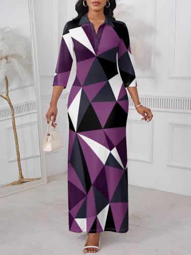 Image of PinkPatty Women's Casual 3 /4 Sleeve Polo V Neck Bodycon Maxi Dress