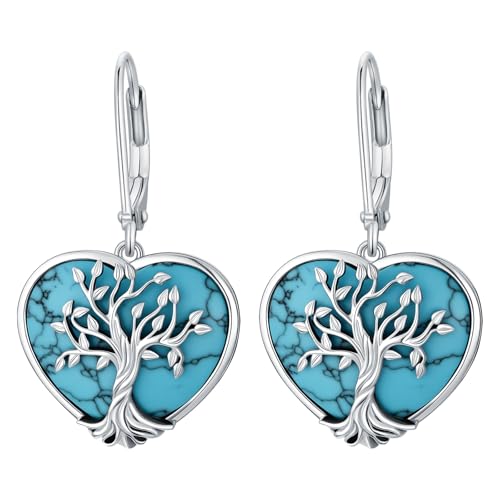 Boucles d'oreilles croix en argent véritable, cadeau femme cœur turquoise