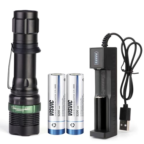 YUUGYD AAA/18650 Torch, w/2 Flat top Rechargeable 18650 Battery Included USB Charger, 3 Light Modes, Head Swivel Zoomable, Waterproof, Long Working Time 18650 Torch for Hiking Hunting Home
