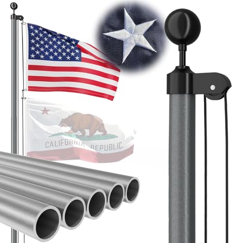 FFILY Heavy Duty 20 FT Flag Pole, Unbending 100MPH Wind Resistance, 95HBW Hard Aerospace Aluminum, In-Ground Flagpole Kit for Outside House
