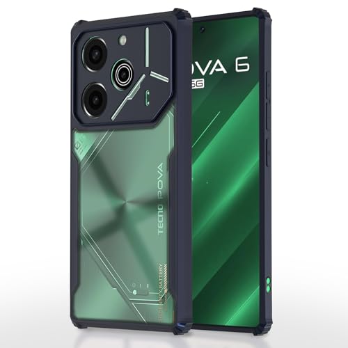 Image of Pikkme Tecno Pova 6 Pro 5G Back Cover | Crystal Clear Transparent Back | Ultra Hyrbid | Full Camera Protection | Raised Edge | Bumper Back Case (Blue)