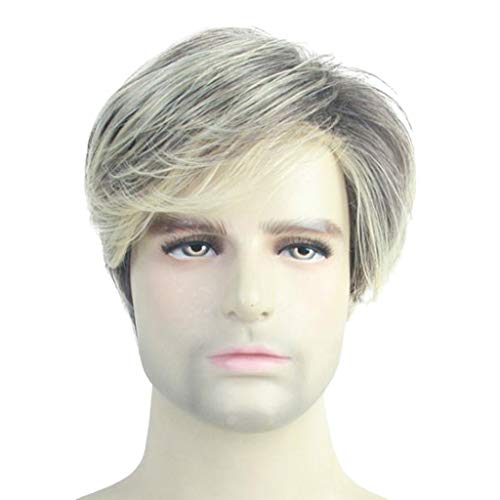 kowaku Perucas Masculinas de 10 '' de Camadas Curtas Totalmente Naturais com Estrondo Inclinado pa