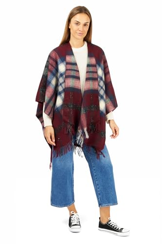 Image of Women's Shawl Wrap Poncho Ruana Cape Cardigan Sweater Open Front for Fall Winter Spring