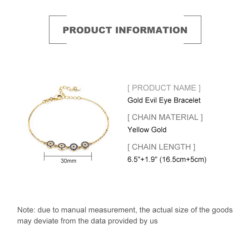 Solid 14K Gold Over 925 Sliver Moissanite Evil Eye Bracelet for Women,Adjustable Four Evil Eye Charm Chain Bracelet,Fashion Christmas Jewelry Gift for Her2