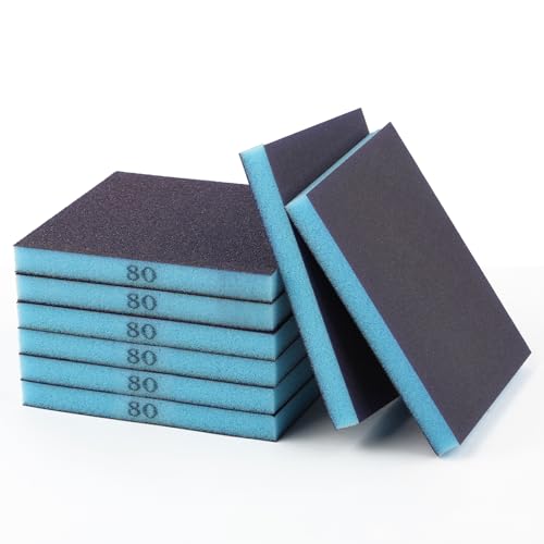 8 Stück Schleifschwamm Körnung 80 – Schleifblock aus weichem Schaumstoff für Trocken- & Nassschliff, waschbar & wiederverwendbar, Sandschwamm für Holz, Metall, Lack & Trockenbau (Blau, doppelseitig)