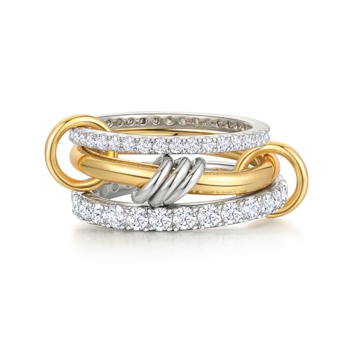 TOSGMY Gold Silver Rings for Women Non Tarnish 18K Gold Plated Stackable Rings Dainty Cubic Zirconia Statement Rings Wedding Band Thumb Ring Mixed Metals Stacking Rings Set Size 5-10 Jewelry Gifts