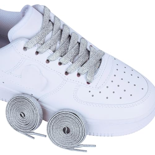 Olukssck 2 Pairs Flat Glitter Shiny Metallic Shoe Laces, Colorful Sequin Shoelaces