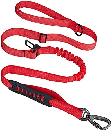 6FT Heavy Duty Dog Leash – Tactical Dog Bungee Leash No Pull Shock Absorption with Car Seat Belt Buckle & Traffic Handle for Safety – Multifunctional Nylon Pet Leash Reflective for Medium Large Dogs