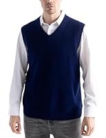 Chanyarn 100% Merinowolle Pullunder für Herren Pullover Ohne Arm V-Ausschnitt Weich Herbst-Winter Warm Strickwesten(Navy Blau,L)