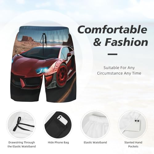 Men's Swim Trunks Quick Dry Board Shorts Red Race Car Beach Shorts with Pocket Bathing Suits for Men4