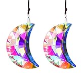 HDCRYSTALGIFTS 2pcs 50mm Crystal Prisms Sun Catchers,Half Moon Drop Hanging Suncatchers for Windows, Rainbow Maker Crystals Decoration