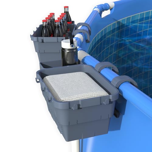 hyhenlil 2 pcs Poolside Storage Baskets (Gray), Above Ground Pool Storage Baskets with Adjustable Top Bars, Pool Toy Baskets/All-In-One Organizer for Most Framed Pools