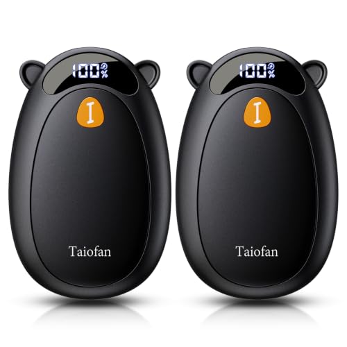 Taiofan Electric Hand Warmers Rechargeable - [with LED Display] | 2 Pack Magnetic Cute Bear Stocking Stuffers, Gifts for Christmas Men Women Teens Kids, Hunting Essentials,Black