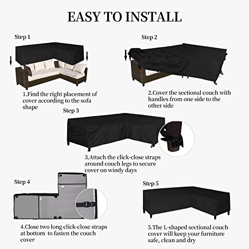 Image of Easy-Going Patio L-Shaped Sectional Sofa Cover, 83 inchX104 Waterproof Outdoor Sectional Cover, Heavy Duty Garden Furniture Cover (Left Facing, Black)