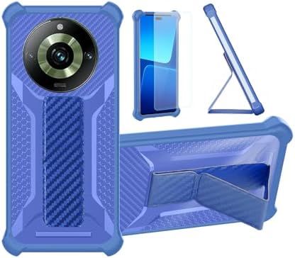 Aroepurt Case Compatible for Realme 11 Pro Plus Phone Case Cover [with Tempered Glass Screen Protector] Hybrid Case [Folding Support Magnetic] [Frosted anti-fingerprint] Blue