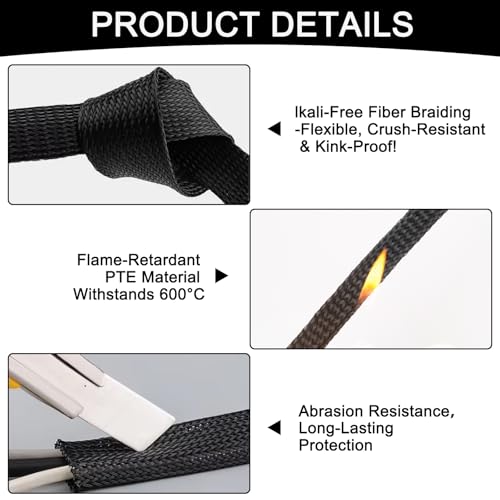 ZephyrCraft 4 Meter Kabelschutzschlauch(8mm), Flammhemmend bis 600°C, Tiersicherer Kabelschutz für Hunde/Katzen, Kabelschutzrohr für Elektrogeräte, Auto, Haushalt,Kann 1 Draht verstecken, Schwarz