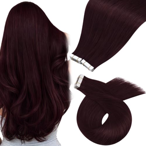 Moresoo Seamless Tape in Hair Extensions Burgundy Red 18in 40Pcs 100g