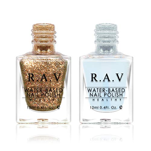 Nail Polish Holographic Non Toxic Glitter– R.A.V 18 Free Water Based Odorless Healthy Natural Sparkle Non-peelable Long Lasting Chip Resistant Iridescent Nail Art 12ML with Free Top Coat (Holo 09)