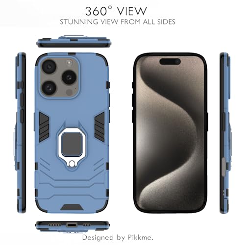 Image of Pikkme Back Cover for iPhone 16 Pro | 360 Protection | Ring Holder | Kickstand | Tough Armor Case (Blue)