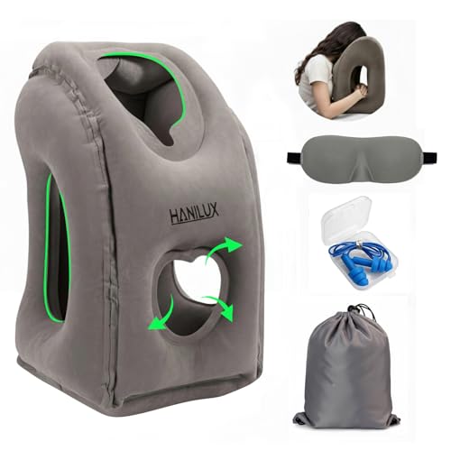 Inflatable Travel Pillow with Neck Support & Accessories